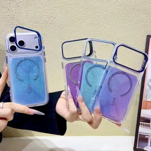 Senyork camera holder glitter transparent magnetic phone <b>case</b> clear back cover for iPhone 8 11 17 pro max wholesale - Product Image 6