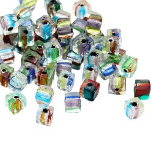 Glass <b>Cube</b> Beads Striped Color Block Square Shape For Bracelet Making DIY Jewelry Accessories 8mm AC4854 - Product Image 5