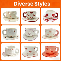 Nouveau Prix Usine – Tasse à Cappuccino et Mug à Latte en Forme de Cœur Faits Main avec Soucoupe en Porcelaine Fine, Tasses à Café en Céramique avec Assiette