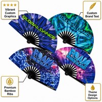 Éventails pliants en bambou noir avec logo personnalisé, 13 pouces, pour festivals de danse, fêtes à la mousse, cadeau promotionnel pour événements