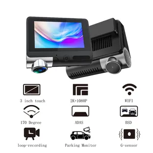 Câmera inteligente para painel de carro, câmera inteligente DSTV ADAS WiFi Dash Cam 2K, assistente de condução, gravador de condução de carro com tela de 3