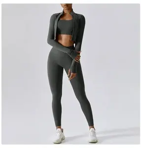 Vente en gros Vêtements de fitness pour femmes Kit de vêtements de gym Combinaison de survêtement Butt Lift pour femmes Ensembles de yoga 4 pièces à manches longues - Product Image 3