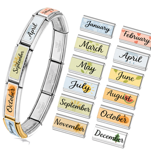 Calendario mensual DIY estilo italiano en stock, meses con letras en inglés de diciembre, pulsera creativa de acero inoxidable galvanizado. - Product Image 1