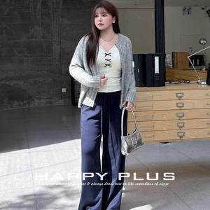 Happy Plus – pantalon à jambes larges pour femmes, bleu marine, taille élastique, épaisseur moyenne, grande taille, pantalon décontracté d'automne, N9281 - Product Image 1