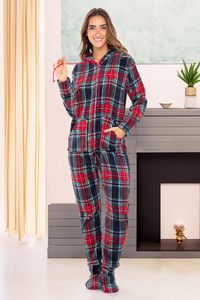 <span class=keywords><strong>Pijama</strong></span> <span class=keywords><strong>de</strong></span> una pieza con capucha y manga larga a cuadros para mujer, conjunto <span class=keywords><strong>de</strong></span> <span class=keywords><strong>pijama</strong></span> <span class=keywords><strong>de</strong></span> una pieza para adultos - Product Image 2