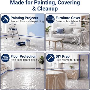 Bâche en plastique 9 pi x 12 pi 1 mil pour la peinture, la protection des sols et des meubles - Product Image 3