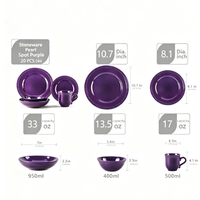 Ensemble de vaisselle en céramique violet à pois, 20 pièces, pour 4 personnes, assiettes et bols, articles de cuisine haut de gamme