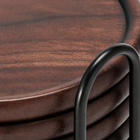 Ensemble de 8 sous-verres en bois avec support métallique, sous-verres de table en noyer de 4 pouces