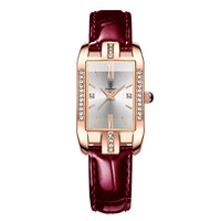 Montre de luxe pour femmes d'affaires, boîtier carré en acier inoxydable rose doré, bracelet en cuir vert, mouvement à quartz, cadeau tendance