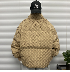 Giacca Puffer <span class=keywords><strong>Senza</strong></span> <span class=keywords><strong>Cappuccio</strong></span> con Bordi in Maglia per <span class=keywords><strong>Uomo</strong></span>, Cappotto Invernale Oversize Stile Bomber con Collo Alto per Adolescenti - Product Image 2