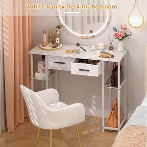 Escritorio Moderno Blanco <span class=keywords><strong>de</strong></span> 37.3 Pulgadas con Cajones y Estante <span class=keywords><strong>de</strong></span> Almacenamiento. Ideal para Niños y Adolescentes, Escritorio <span class=keywords><strong>de</strong></span> Estudio y Tocador <span class=keywords><strong>de</strong></span> Maquillaje para Dormitorio - Product Image 5
