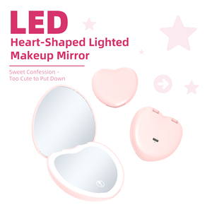 Mini Có Thể Sạc Lại Hai Mặt Túi LED Mỹ Phẩm Magnifying Gương Hình Trái Tim Gấp Thiết Kế Gương Cho Du Lịch Trang Điểm - Product Image 2
