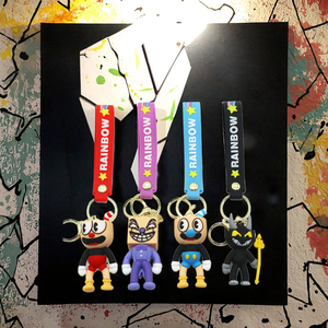 พวงกุญแจยางพิมพ์ลาย UV แบบกำหนดเอง เป็นมิตรกับสิ่งแวดล้อม 4 แบบ ลายการ์ตูน Cuphead Chalice Mugman King Dice Devil ปลอดสารพิษ ทนทาน - Product Image 2