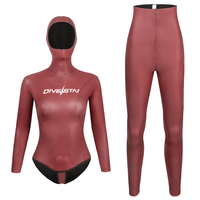 DIVESTAR Wetsuit Freediving Anti Air Super Stretch Berwarna Merah dengan Lapisan SCS-skin Tebal 2mm 3mm, Custom Print, untuk Wanita dan Pria