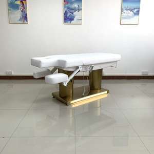 Lit de massage de luxe à 4 moteurs, base dorée, lit cosmétique, fonction de chauffage, lit de beauté électrique, port de charge USB avec décoration lumineuse - Product Image 6