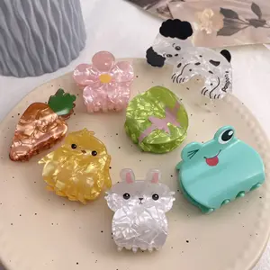 Cute Flower Bow Hair Accessories New Acrylic Scratch Clip Cartoon Rabbit Chick Puppy Animal Hair Clip for Women