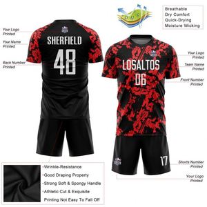 ชุดฟุตบอลสีดำแดง เสื้อและกางเกงขาสั้น ชุดฟุตบอลสำหรับการแข่งขัน ลีก ฝึกซ้อม ทัวร์นาเมนต์  ขายชุดกีฬา - Product Image 5