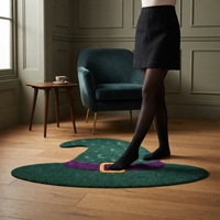 Tapis moderne en polyester à imprimé animal vert foncé, motif chapeau de sorcière, en faux velours, fabriqué à la machine, pour la décoration intérieure
