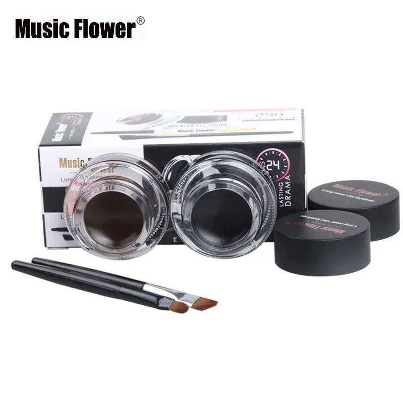 Müzik çiçek 2 In 1 kahverengi siyah su geçirmez bulaşmaya dayanıklı kaş jel Eyeliner toptan