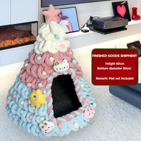 Cabane pour chien et chat en forme de sapin de Noël moderne, tricotée en fil chenille épais, hiver, structure stable et légère