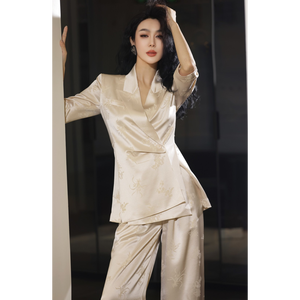 Completo Estivo <span class=keywords><strong>Casual</strong></span> da Donna in Stile Old Money, Blazer Traspirante di Alta Qualità e Pantaloni a Gamba Larga, Set Due Pezzi ODM - Product Image 5
