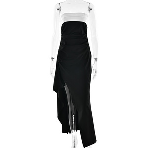 ชุดราตรีเกาะอก ไร้สายรัดหลัง ดีไซน์สีตัดกัน กระโปรงยาวผ่าสูง เอวธรรมชาติ ดีไซน์ผ่าข้าง สีตัดกัน - Product Image 5