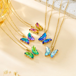 Collar con Colgante de Mariposa de Cristal <span class=keywords><strong>Aurora</strong></span> Boreal, Colgante de Cristal Iridiscente con Degradado, Joyería de Acero Inoxidable con Oro de 18k para Mujer - Product Image 6