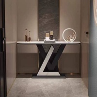 Table d'entrée murale en métal de luxe léger avec plateau en ardoise, moderne, pour hôtel et appartement, démontable et assemblable
