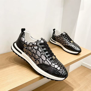 Zapatos para Caminar con Diseño de Serpiente para Hombre, Zapatillas Casuales con Cordones Planos, Cuero Genuino, Bloques de Color, Calzado para Toda Temporada - Product Image 2