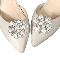 Boucle de décoration de chaussures en cristal de strass en verre et en métal détachable avec fleur pour chaussures à talons hauts de mariage