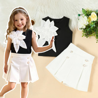 Haut sans manches à fleurs 3D décoratives et culotte unie pour filles, style transfrontalier euro-américain