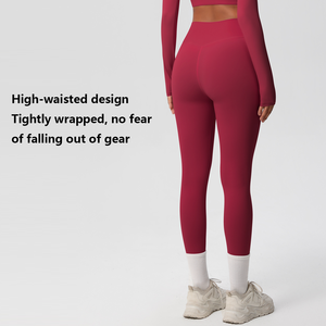 Leggings de yoga sans couture taille haute pleine longueur violet uni extensibles dans quatre directions pour femme - Product Image 3