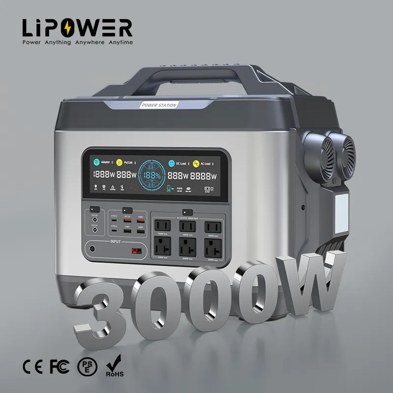Lipower 3200wh 3000w solar energy charged pure sine wave portable power station for outdoor camping travelling