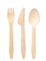 Ensemble de couverts jetables en bois écologiques et compostables, fourchette, couteau, cuillère en bois pour les fêtes et les pique-niques