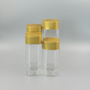 Cấp Thực Phẩm Trong Suốt Cho Rõ Ràng Pet Vuông Thiết Kế Chai Nhựa Với Vàng Nắp Cap Thẳng <span class=keywords><strong>Jar</strong></span> Phong Cách - Product Image 4