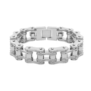 Motorcycle Chain Men Bracelet Silver Color 316l Stainless Steel Bicycle Biker Bracelet 3/4 inch Wide