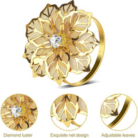 Anneau de serviette en forme de fleur creuse en or et argent pour Noël, mariage, anniversaire