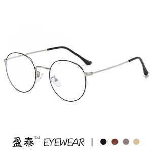 Yingtai Eyewear Round <b>Metal</b> <b>Frame</b> Anti Blue Light Glasses Unisex Fashionable Full <b>Frame</b> Plano Lenses - Product Image 2