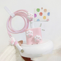 Organisateur de câbles en silicone rose motif patte de chat Art Déco, protège-chargeur USB souple, enrouleur de câble, pour anniversaire, Android