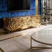 Buffet de luxe haut de gamme en métal doré, acier inoxydable, meuble de rangement pour salle à manger, design italien, mobilier de villa