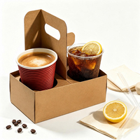 Boîte porte-gobelets en papier kraft de qualité alimentaire, support portable pour boissons chaudes et froides avec poignée pour emporter