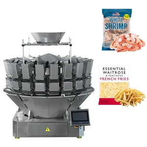 Automatische Mehrkopf waage Tiefkühlkost Fleisch Garnelen Verpackungs maschine 500g 1kg gefrorene Pommes Frites Tintenfisch Verpackungs maschine