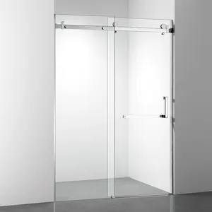 Baide Bathroom Tempered Glass Bypass shower doors Double Door Sliding Bathroom Shower Screen with big rollers