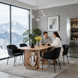 Mesa de Comedor de Lujo con Cubierta de Madera y Base de Resina de Vidrio Transparente, Muebles Modernos Minimalistas para Hogar y Restaurantes de Alta Gama - Product Image 3