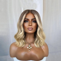 Pelucas de Cabello Humano Rubio Ceniza Degradado, Pelucas de Encaje con Cabello Virgen 100% Alineado con la Cutícula, Pelucas Cortas con Frente de Encaje sin Pegamento para Mujer