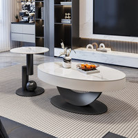 Table basse ovale en dalle de pierre de style italien avec rangement, options personnalisables – Design moderne minimaliste de luxe léger pour salons