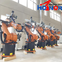 Bras robotique automatique personnalisé avec moteur contrôlé par PLC, construction en acier inoxydable pour la palettisation de sacs de 25 kg, de cartons et de barils