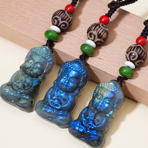 Porte-clés Bébé Bouddha en <span class=keywords><strong>Labradorite</strong></span> Naturelle en Gros, Artisanat de Sculpture sur Cristal Fait Main, Ornement en Pierre de Guérison - Product Image 1