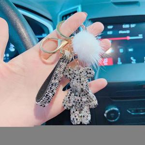 New Style Luxury Designer Rhinestone Teddy Bear <b>Key</b> Chain <b>Key</b> <b>Ring</b> Wristlet Fur Keychain - Product Image 3