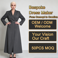 Robes longues pour femmes, gris foncé, style blazer à revers crantés, avec ceinture à la taille, formelles, pour le bureau, modestes, type abaya, en gros